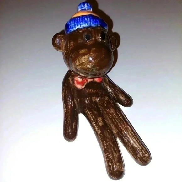 Sock Monkey painted Ceramic Statue With Hat - Picture 1 of 5